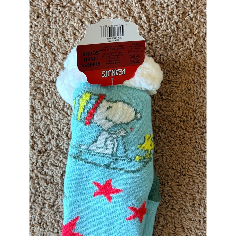 Peanuts Snoopy Woodstock Stars Sherpa Lined Non-Slip Socks Adult One Size NWT